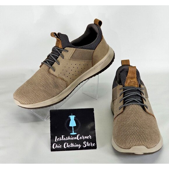 Skechers Men's Delson Camden Beige Memory Foam Slip-on Sneakers Sz 11.5 373 - Picture 1 of 16